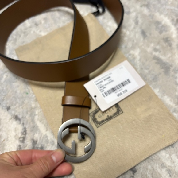 GUCCI 546389 INTERLOCKING LEATHER BELT BROWN - Picture 6 of 6